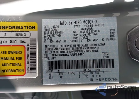 2024 Ford Bronco Sport Big Bend from USA, damaged, VIN 3FMCR9B67RRF62480